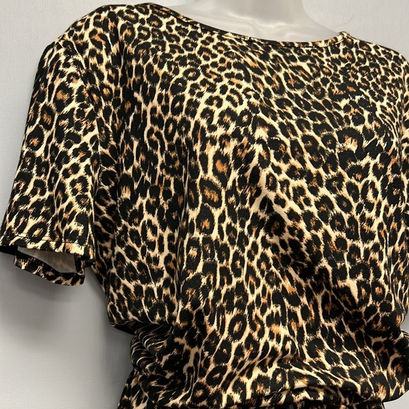 Flamingo Women’s Leopard Print Short Sleeve Dress Size Large - Picture 3 of 9